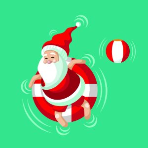 santa in a swimming pool graphic