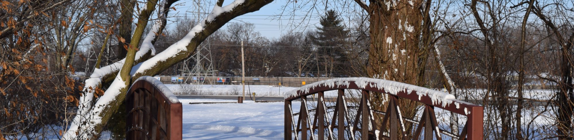 bridge and fields at winter time