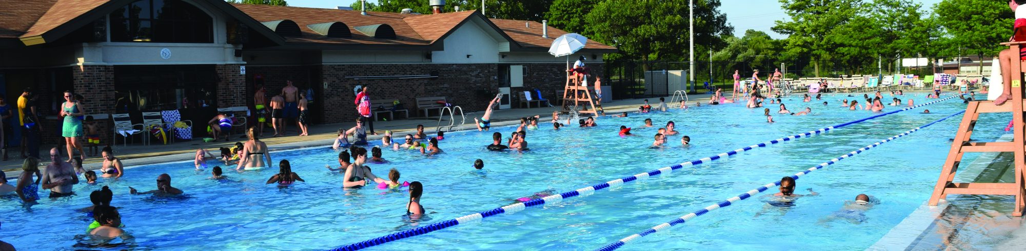 photo of pool in full use at summertime