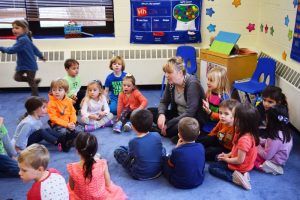 children at storytime in preschool