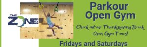 advertisement for parkour open gym
