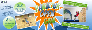 parkour open gym advertisement and times